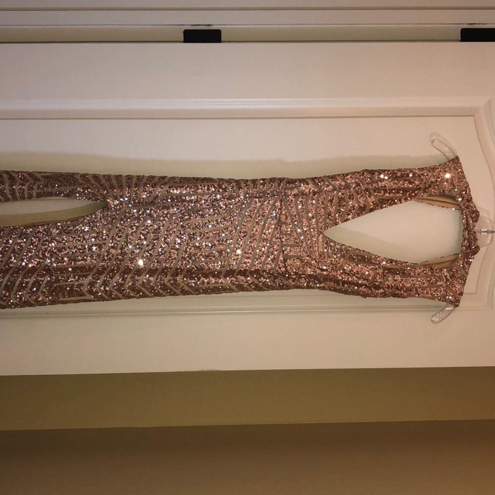 Long champagne sequin formal dress